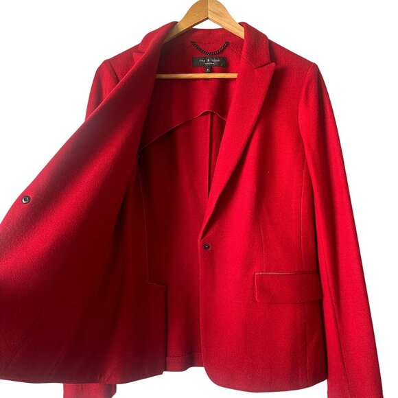 Rag & Bone Lexington Red Wool Blazer Size 4 Single Snap Closure Peak Lapel Class - Picture 12 of 16